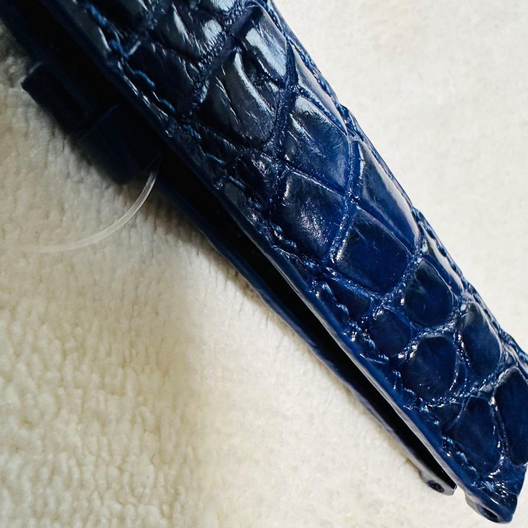 7273#20mm-18mmアッシュブルー★本物クロコダイル腕時計用ベルト