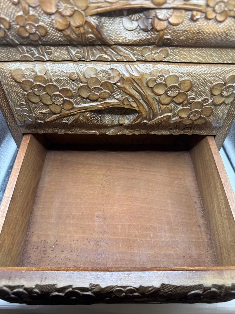 日光彫　軽井沢彫　小箪笥　引き出し　3段　伝統工芸　和家具