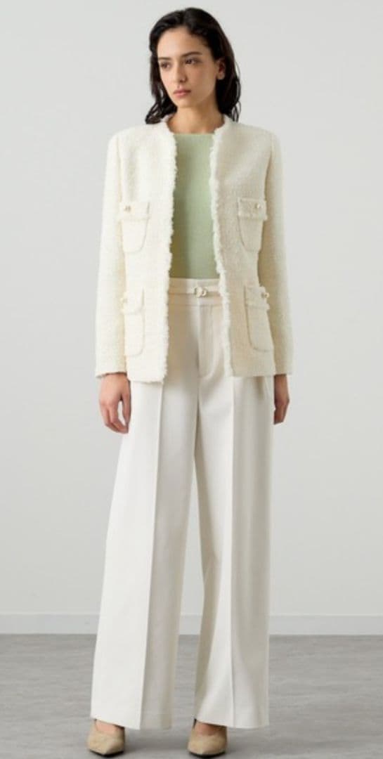 【美品】ANAYI ツイード パールボタン ジャケット ホワイト 36