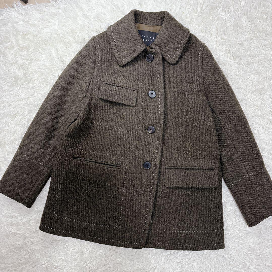 【美品】ビーディングハート　ウールコート　オリーブ