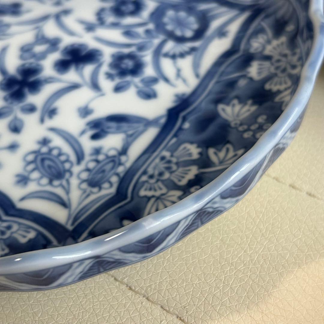 三洋陶器　龍峰窯　染付更紗　中皿揃　5枚セット　輪花皿　花鳥　和皿　取皿　銘々皿