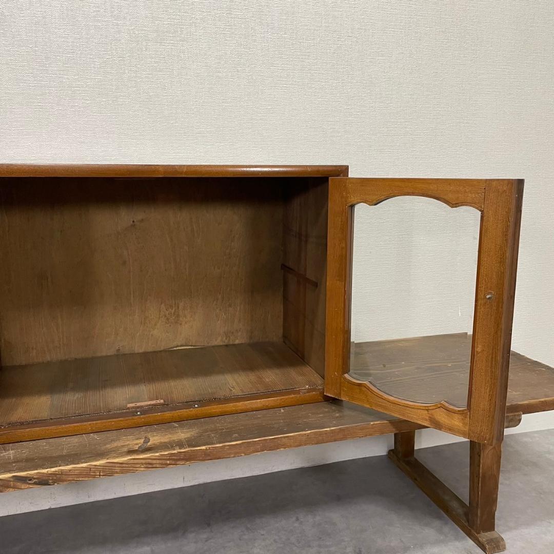 ヴィンテージ ガラス戸 飾り棚 木製 収納 キャビネット レトロ ビンテージ