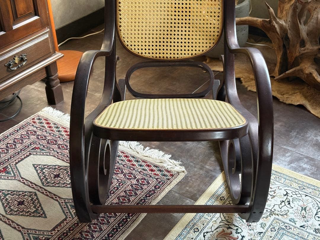 希少　ラタン　ロッキングチェア　背もたれ　カゴメ編み　ヴィンテージ　SG