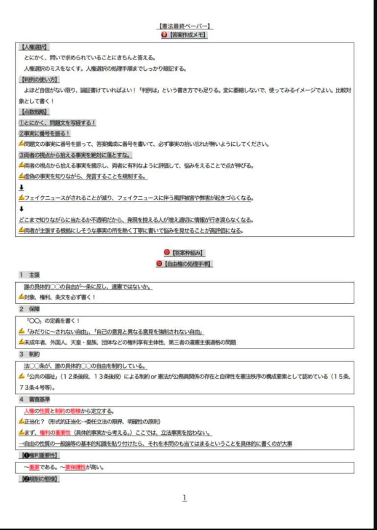 司法試験・予備試験 7科目 まとめノート3点セット(論証・最終・短答)
