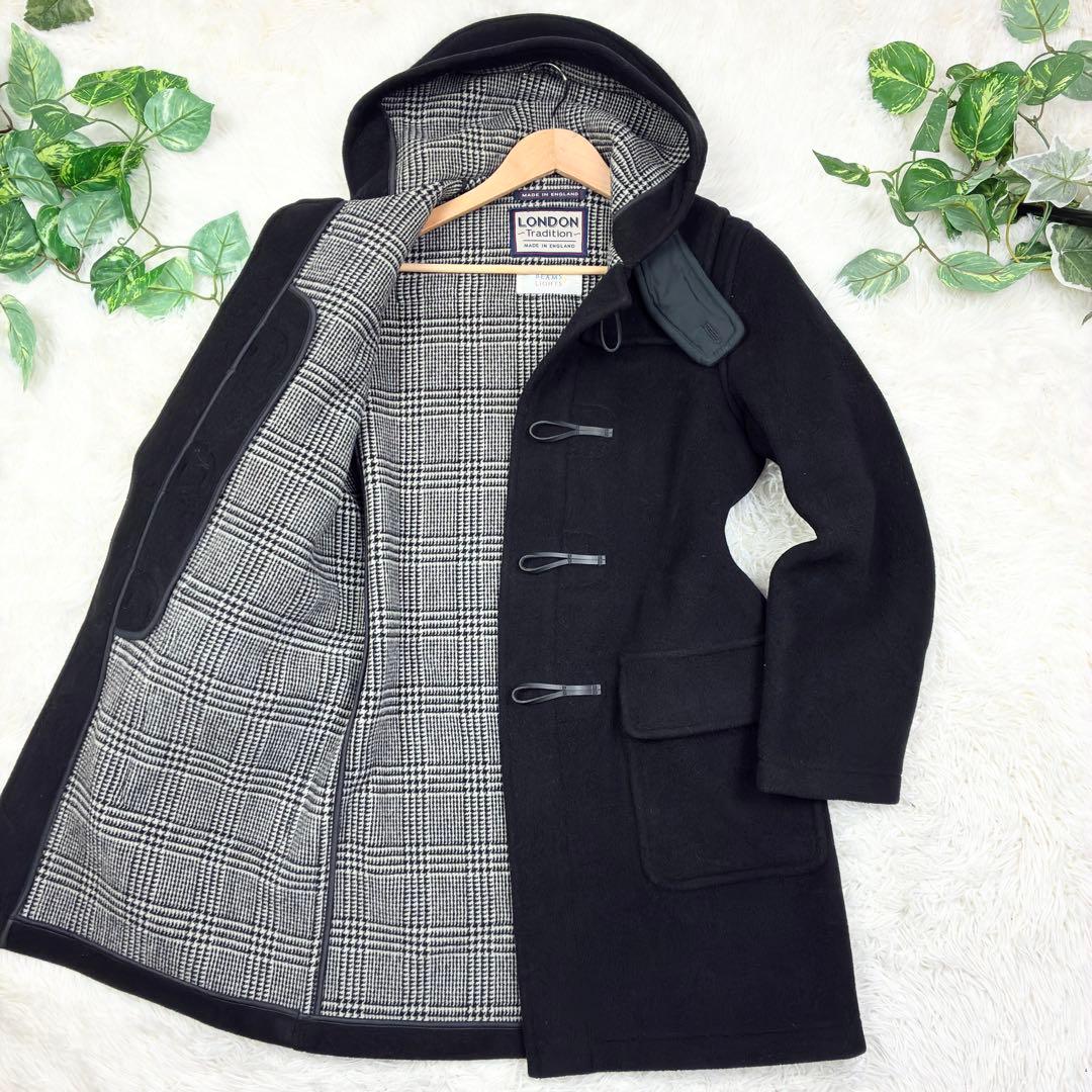美品　ロンドントラディション　ビームス　ダッフルコート　グレンチェック　L　黒
