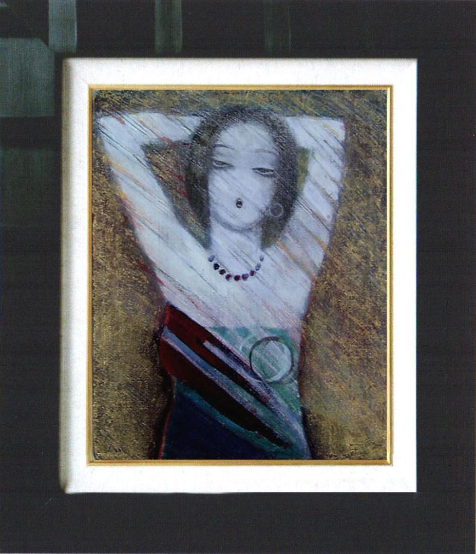 油絵 菅家令子 絵 絵画インテリア額付(青緑＋金色の枠) F3-32023 女性