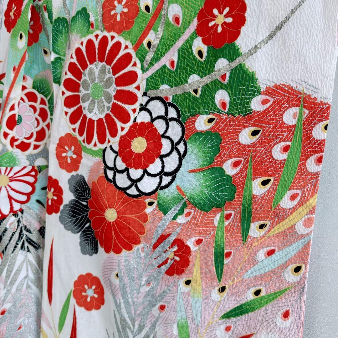 昭和レトロ　フルセット　七五三　７歳　女の子　孔雀羽　赤袋帯　簡単半衿　7083