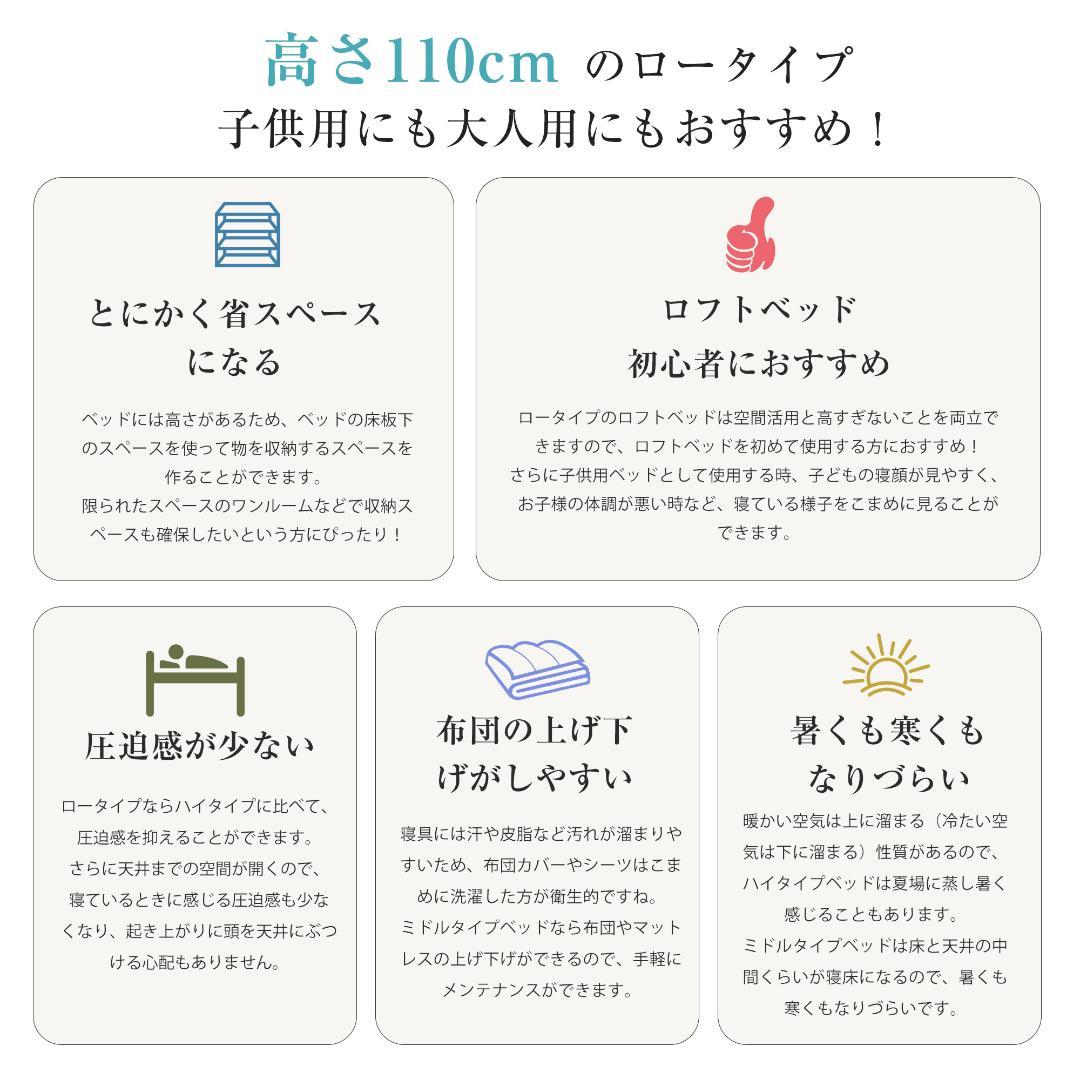 ラスト1点！ロフトベッド+金属製キャビネット 高さ110cm ロータイプ