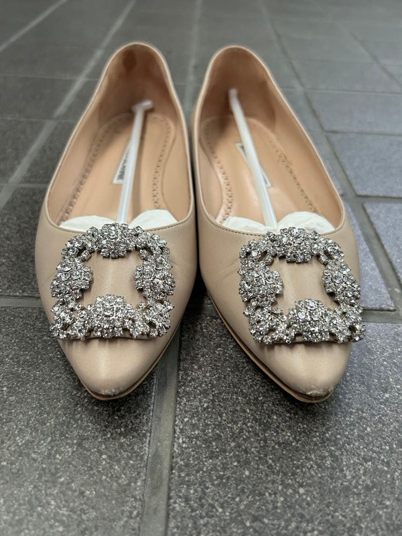 MANOLO BLAHNIK ベージュ フラット　ハンギシ　ピンクベージュ　36