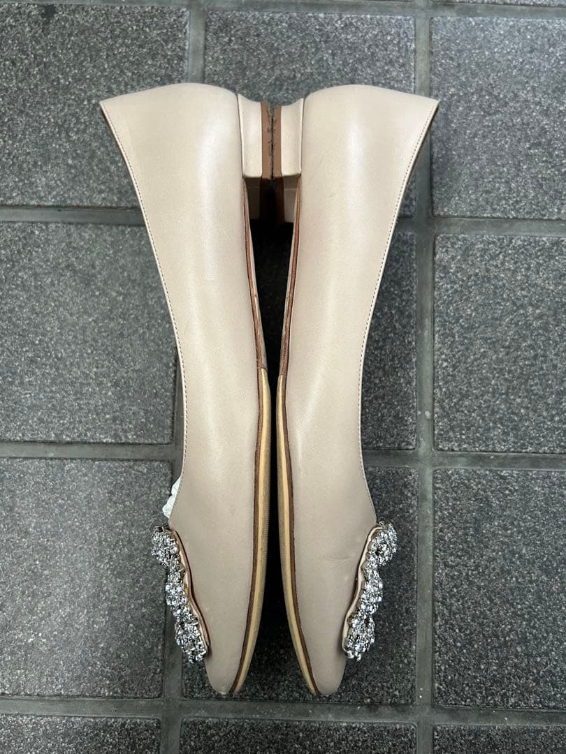 MANOLO BLAHNIK ベージュ フラット　ハンギシ　ピンクベージュ　36