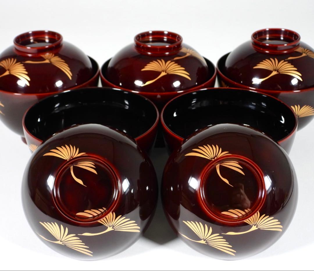 【らいおん】塗師 哲舟 蒔絵師 光峯 輪島屋本店造 輪島塗吸物椀 五客共箱