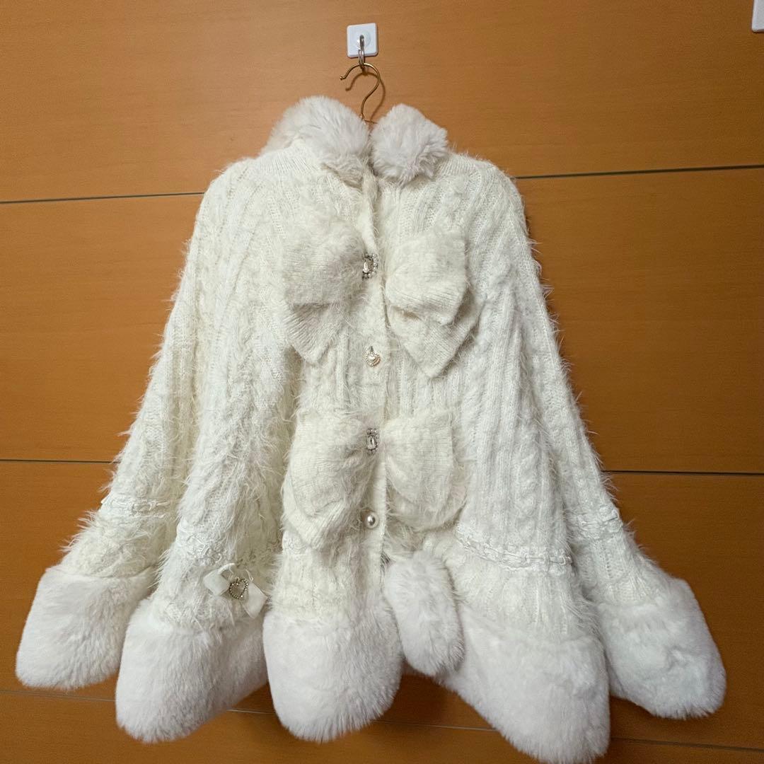 LIZLISA リズリサダブルリボンニットファー ポンチョ