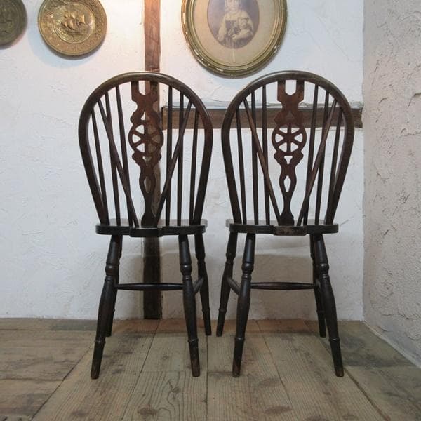 イギリス アンティーク 家具 キッチンチェア 2脚セット 英国 4742e