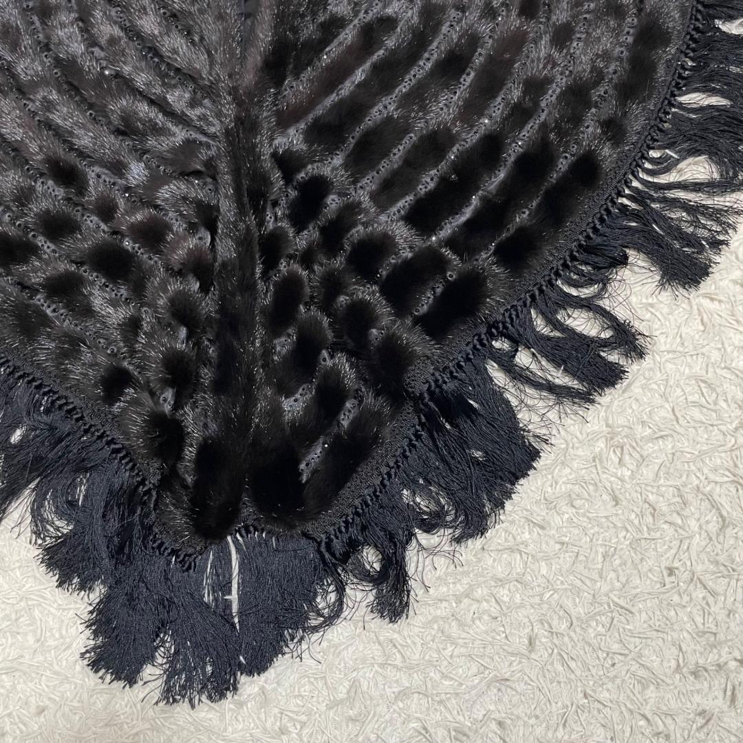 14371✨サガミンク 金サガ ポンチョ ケープコート フリンジ ビジュー