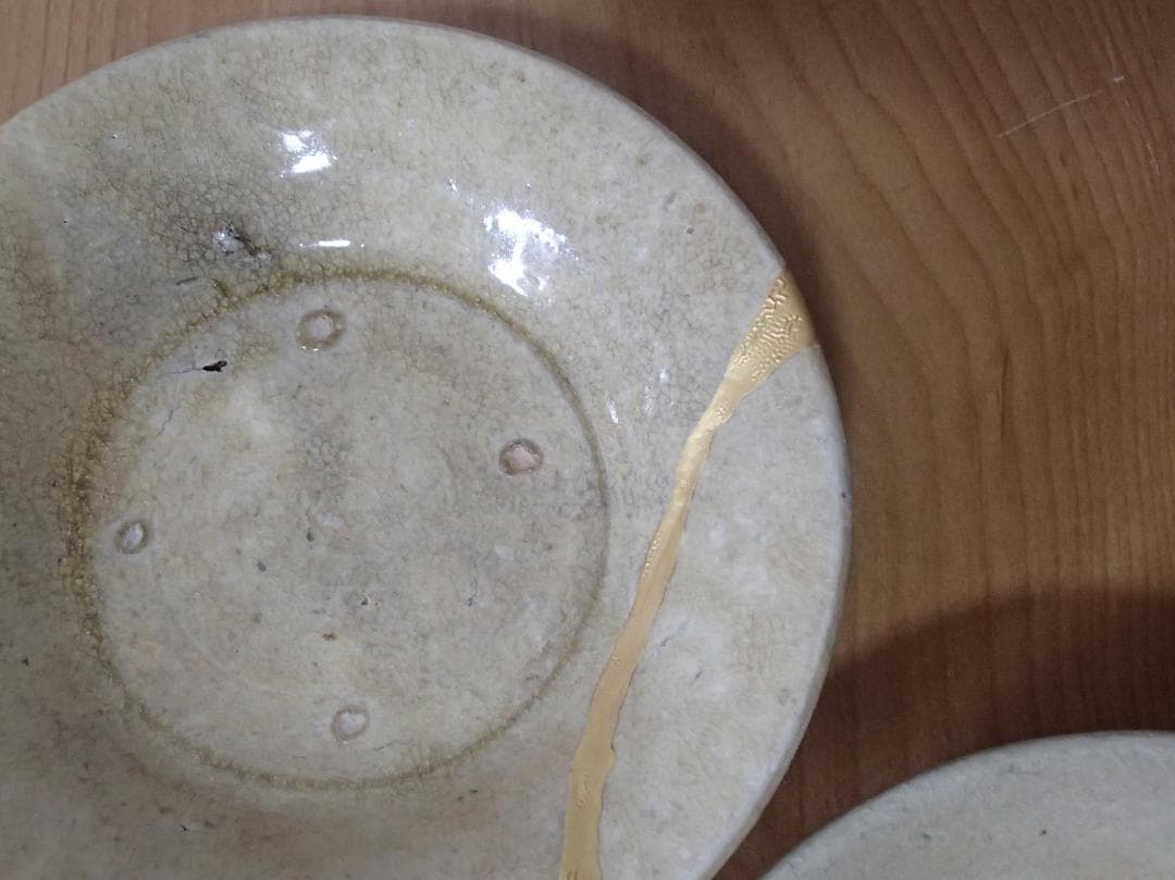 古陶磁　骨董　小皿　金継ぎ　金直し　５枚