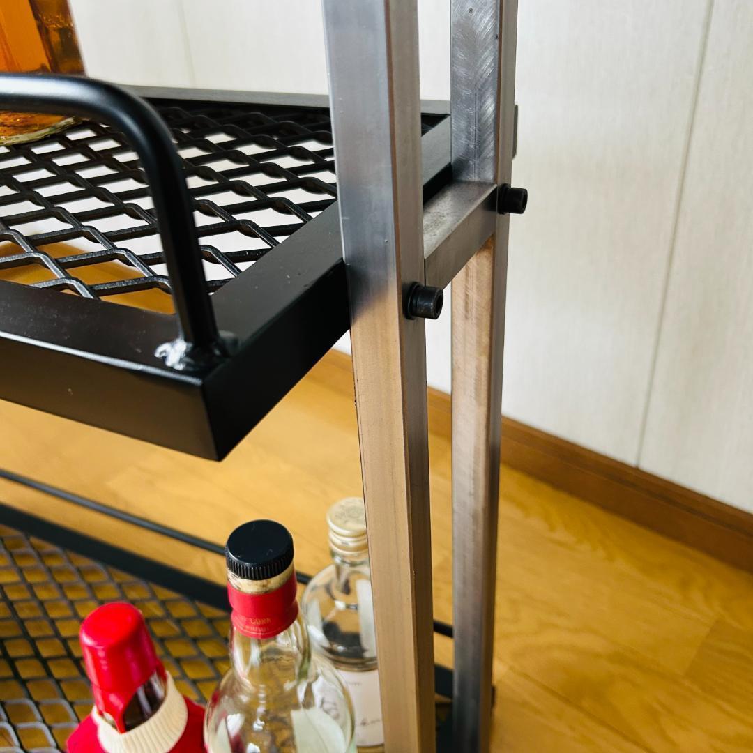\"ウイスキーラック\"　スチールバーカート　3段　メッシュ棚　アイアン家具
