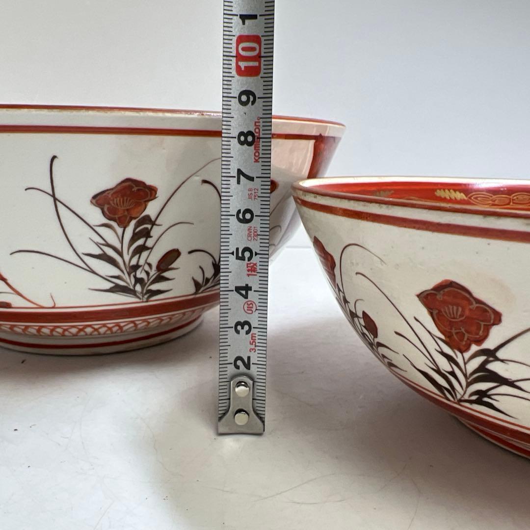 明治初期　九谷焼　赤絵人物画鉢大小　口径約21.5/18.5㎝東Y8-0123①