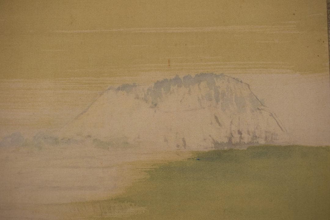 【真作】山下竹斎/湖畔秋色図/秋景山水人物図/掛軸☆宝船☆Y-180　JM