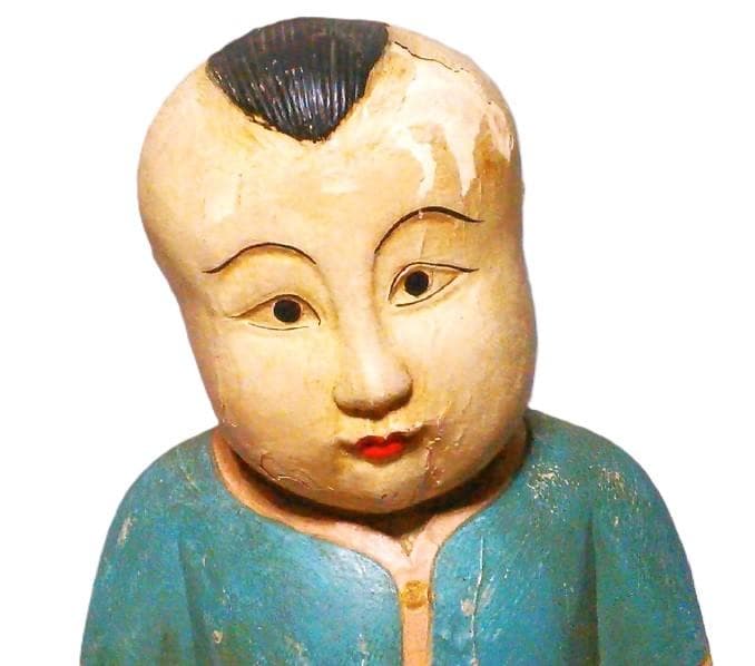 【 稀少大型　彩色唐子像 】　伝統彫刻　一木彫り