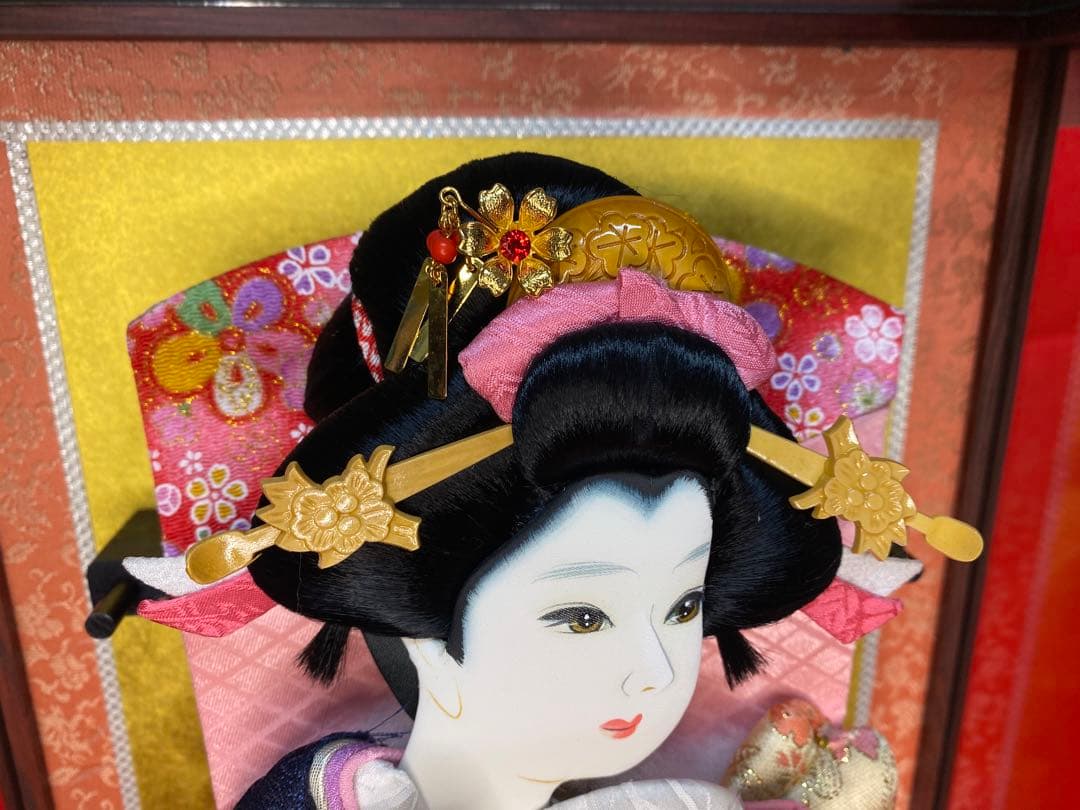 東京久月　正絹金蘭羽子板ガラスケース１３号・間口約２８×奥行約２２×高さ約５２㎝