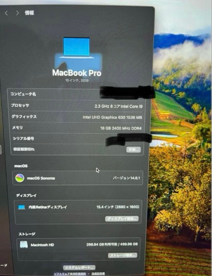 MacBook pro2019 15インチ i9 16GB SSD512