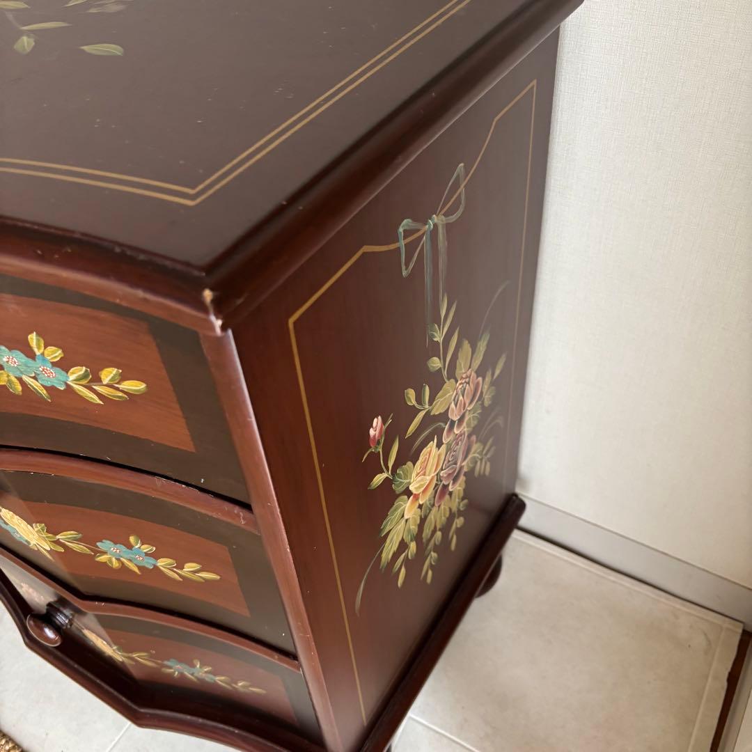 チェスト　トールペイント　ヨーロピアン　棚　丸脚　サイドボード　アンティーク