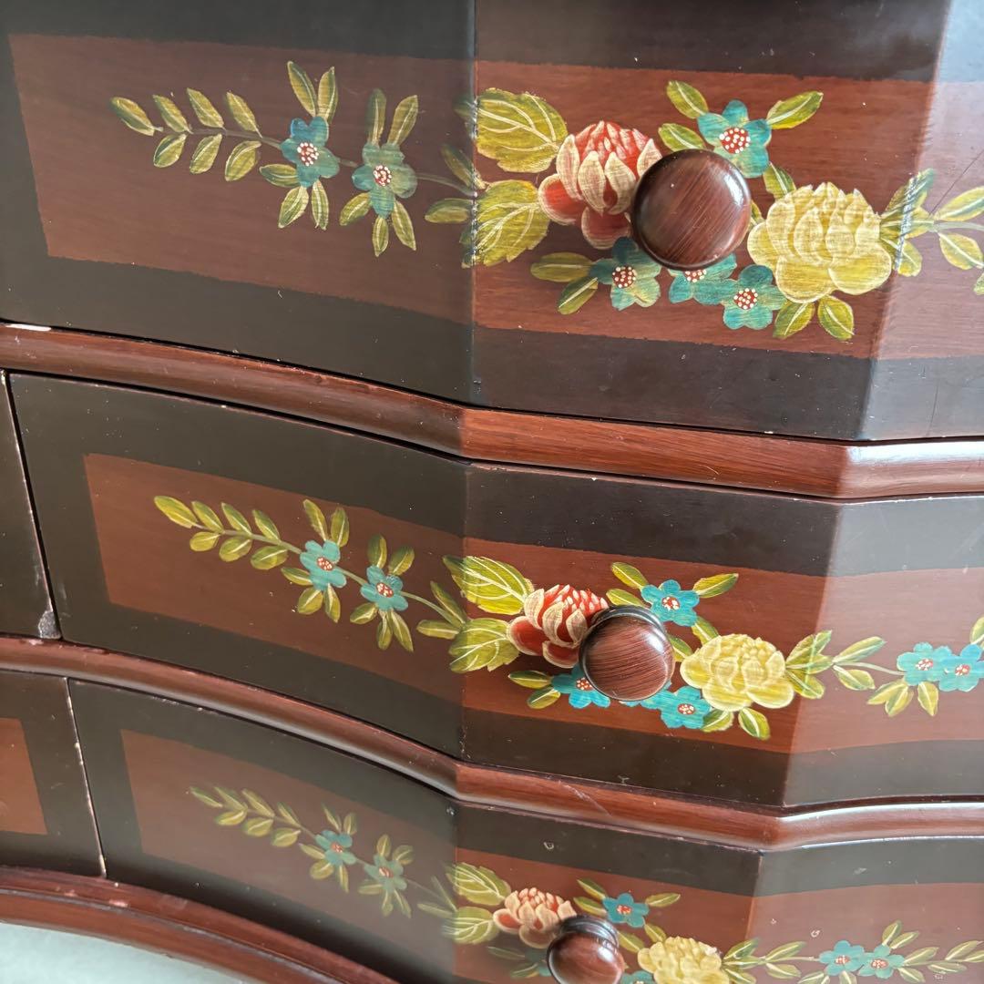 チェスト　トールペイント　ヨーロピアン　棚　丸脚　サイドボード　アンティーク