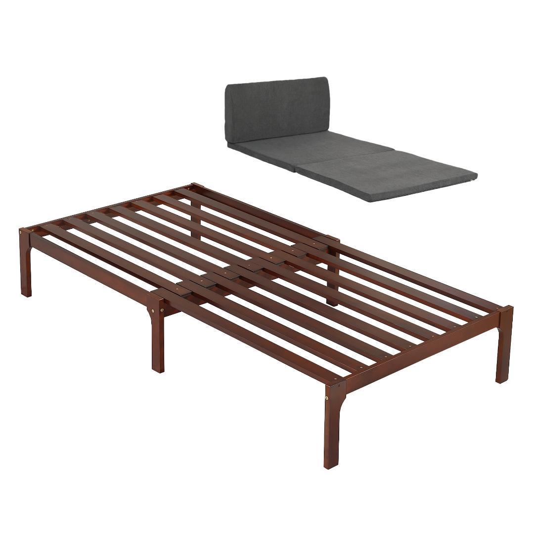 タイムセール！ソファベッド【ダークグレーマット付き】　長さは調節可能　BROWN