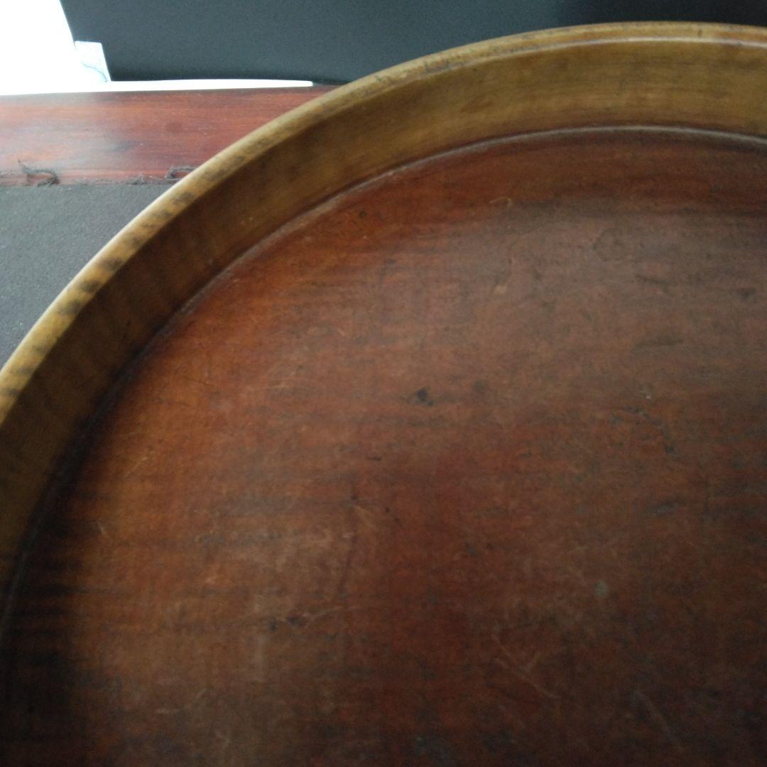 丸盆　くり抜き木工品　虎杢目