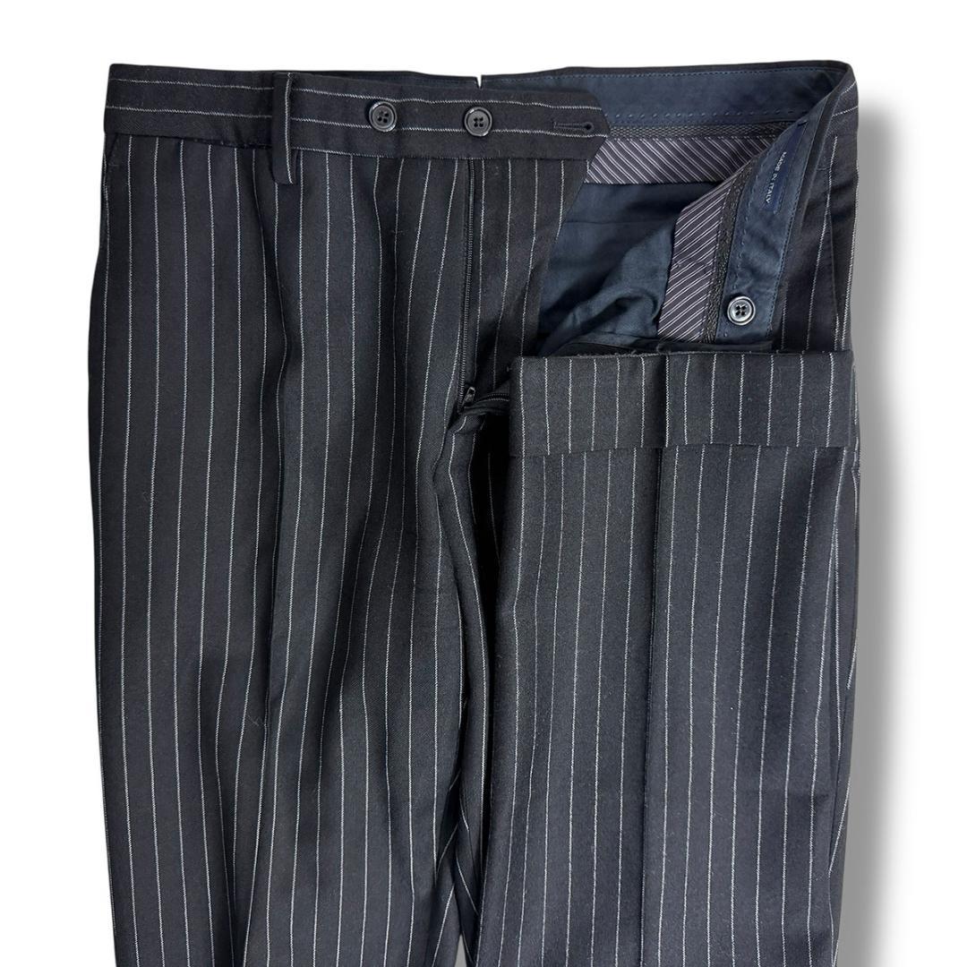 J7029 美品 ラルディーニ フランネルチョークストライプスーツ ブラック46