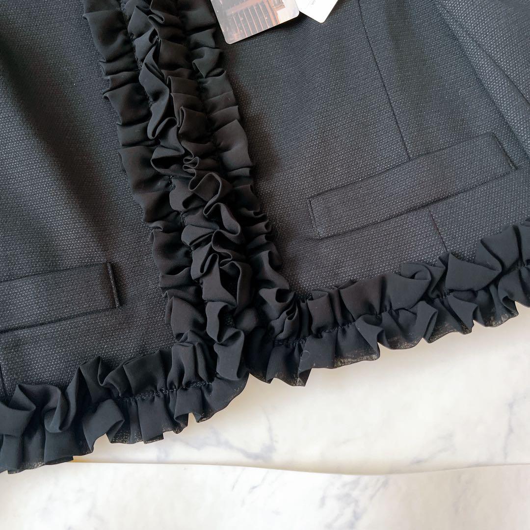 【新品】グレースコンチネンタル フリル ジャケット ノーカラー 黒 ¥39900