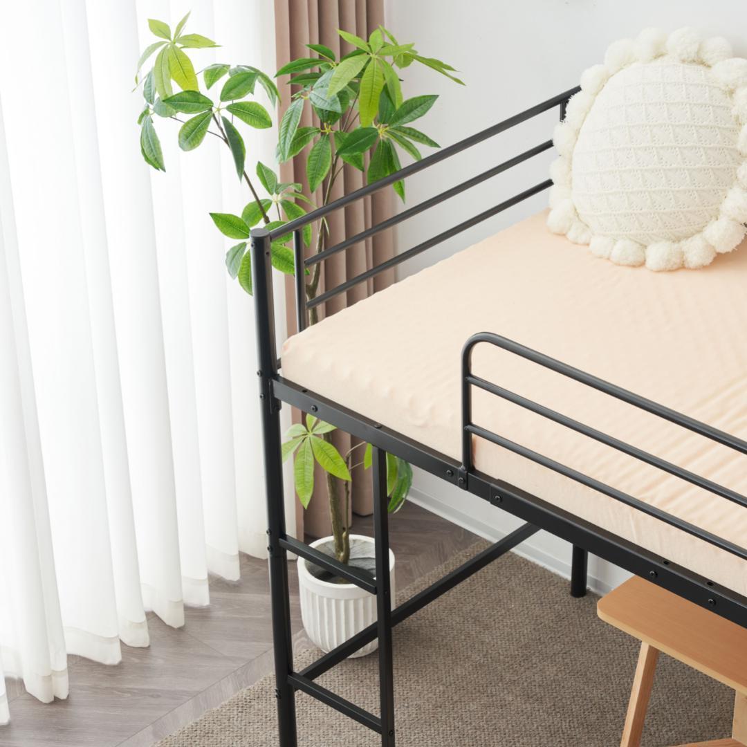 【新作】【ブラック】ロフトベッド パイプベッド シングル ベッド