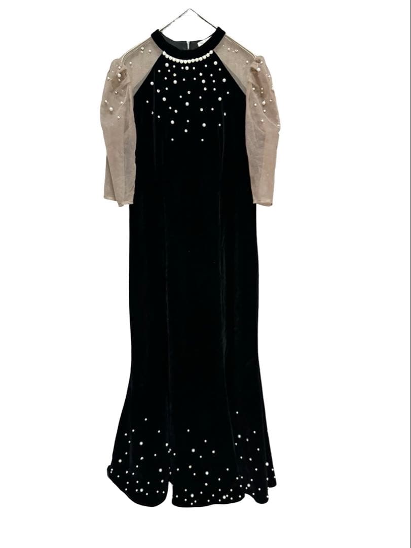 rico レジャパール装飾 ロングドレス シアースリーブ結婚式パーティー