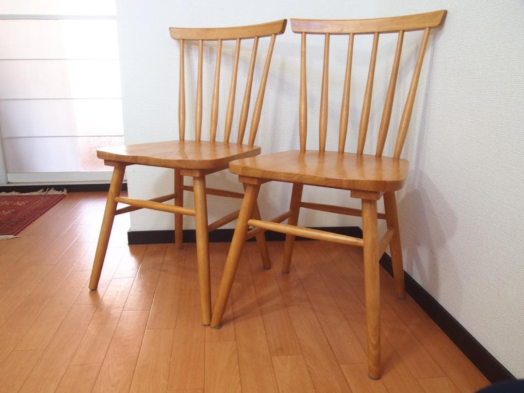 【美品】タンスのゲン ダイニングチェア 2脚 ウィンザーチェア/椅子 ウッド家具