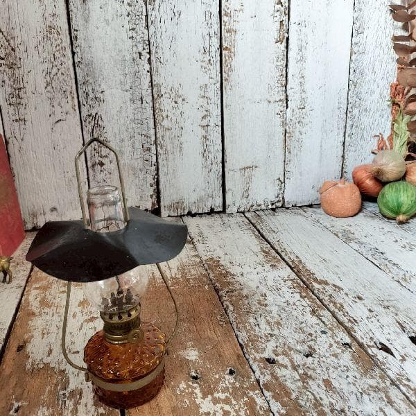70-80s ヴィンテージ アンバーガラス オイルランプ 硝子 吊り下げ 照明