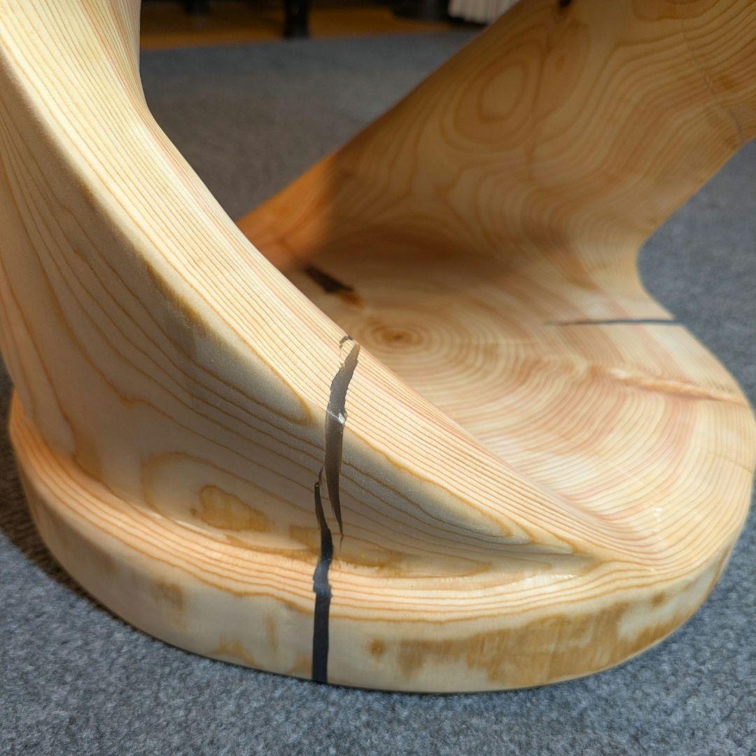 檜　丸太　椅子　スツール　くり抜き　ねじり　レジン　高さ約32.5cm