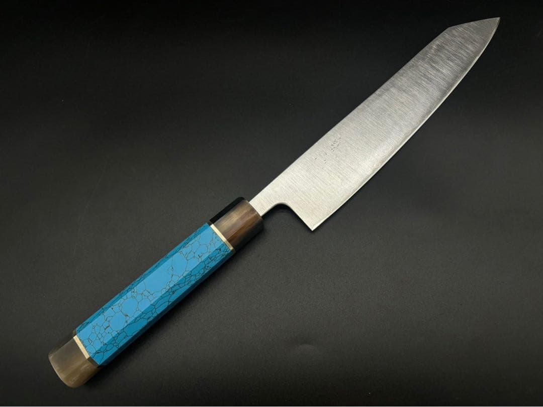 日本製　青ガミスーパー鋼　割り込み切付け牛刀230mm ターコイズ柄