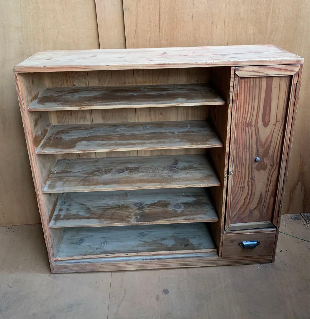 古い木味オールドパイン　収納棚8段引き出し1杯　古松木陳列ケース古食器家具