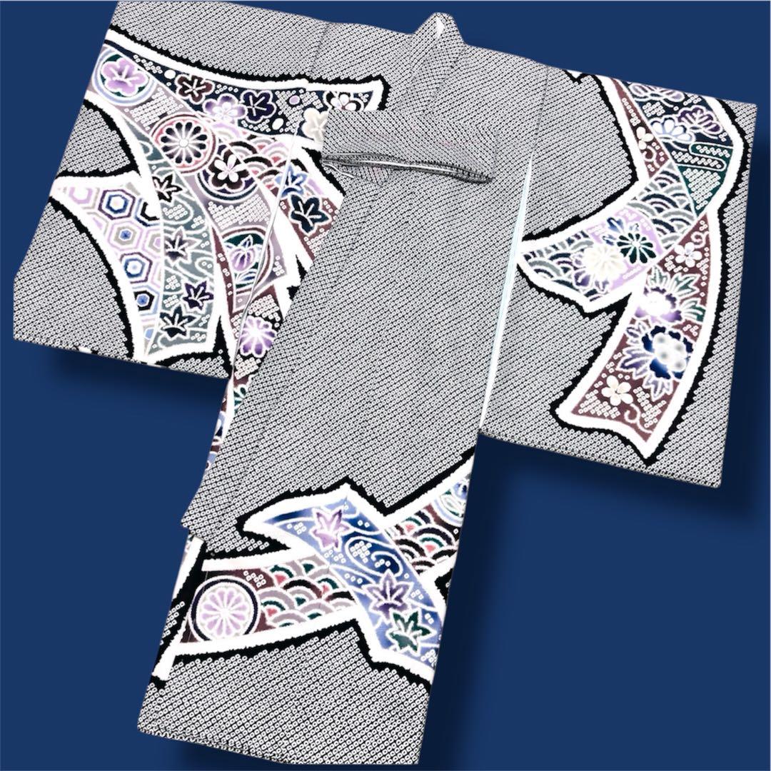 【新品】日本製 お宮参り 産着 総疋田鹿子模様柄 黒色 刺繍入り 合繊 祝着