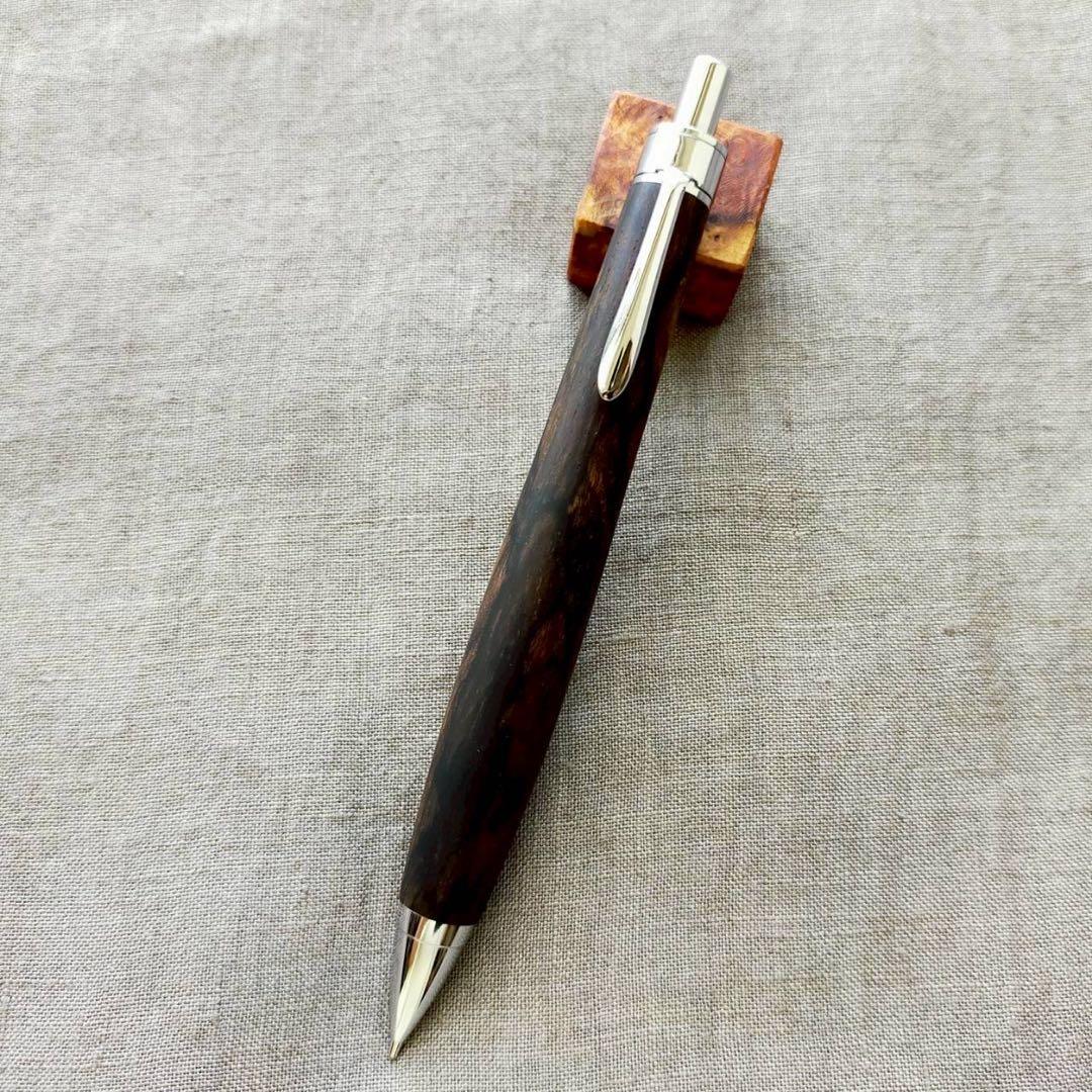 極上　シャム柿　ハンドメイド　木軸シャープペン　0.5mm　天然木　シルバー