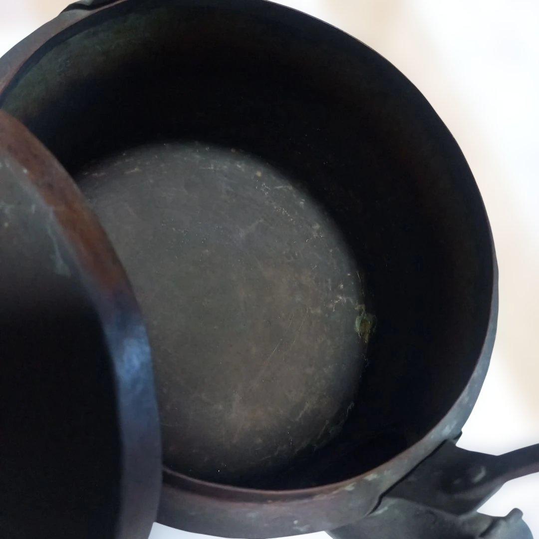 昭和モダンレトロレア物純銅製 丸型銅瓶 編み込みハンドル