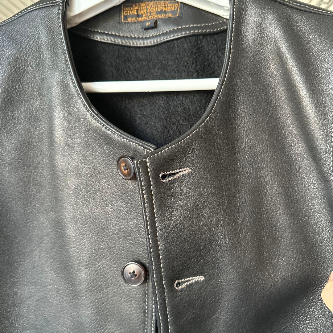 鹿革ベスト M ニュージーランド産ディアスキン WWⅠミリタリー ムートン裏地