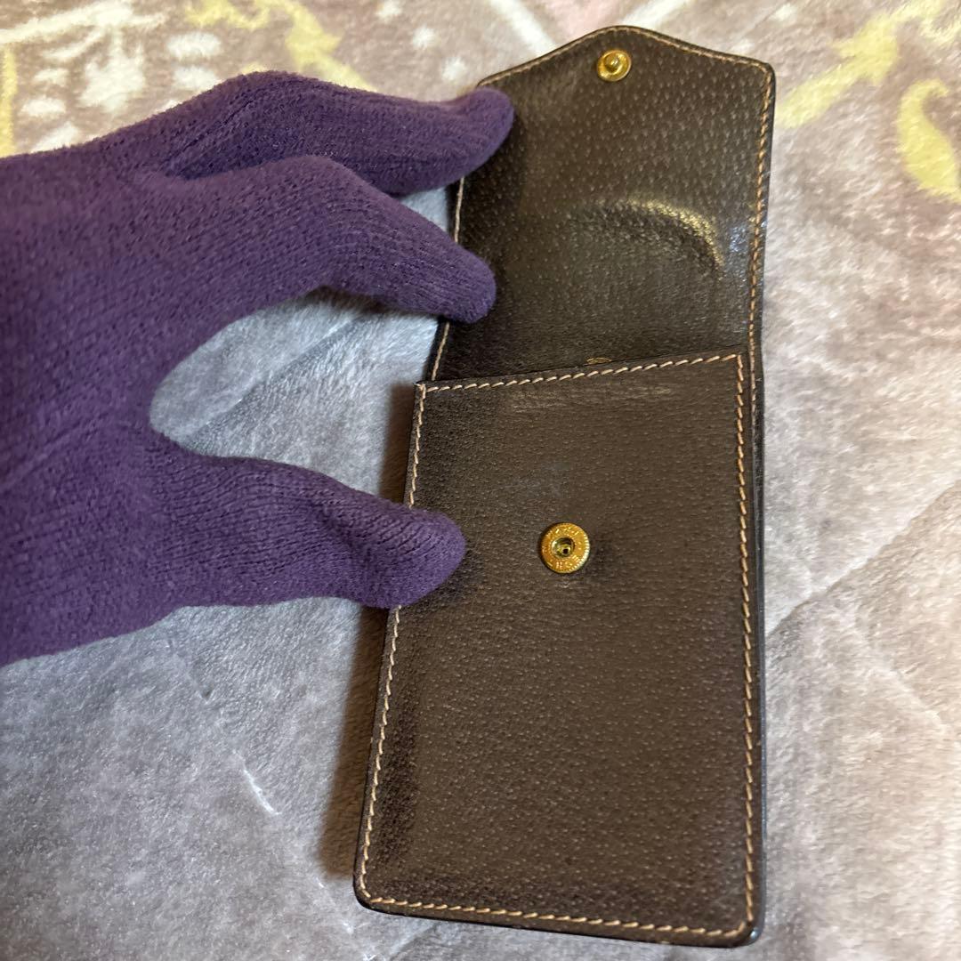 希少 オールドグッチ シェリーライン ブラウン レザー シガレットケース ポーチ