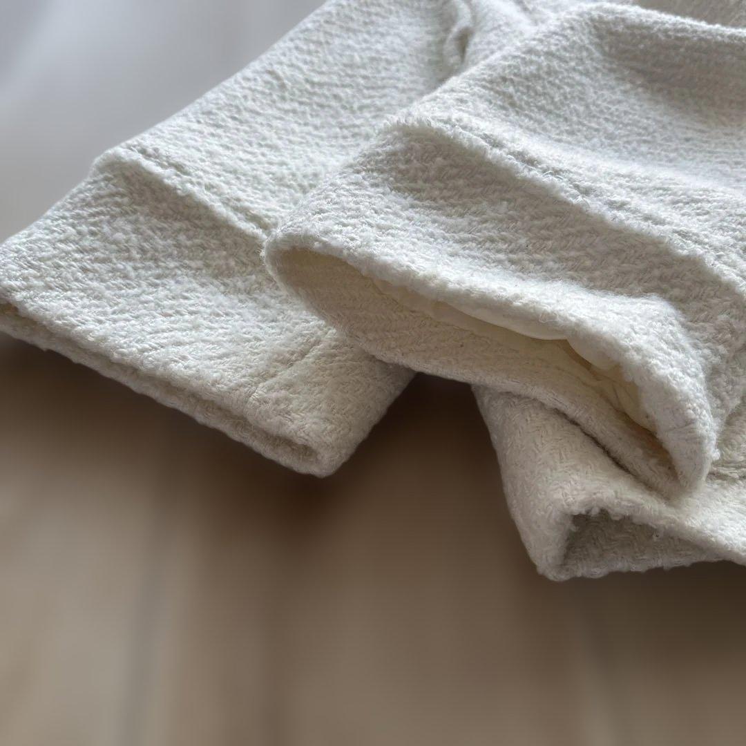 ラウンジドレス ノーカラー ツイードジャケット 金ボタン ウール 白