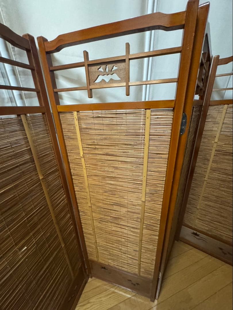 衝立 間仕切り パーテーション 4連 透かし彫り 昭和レトロ アンティーク