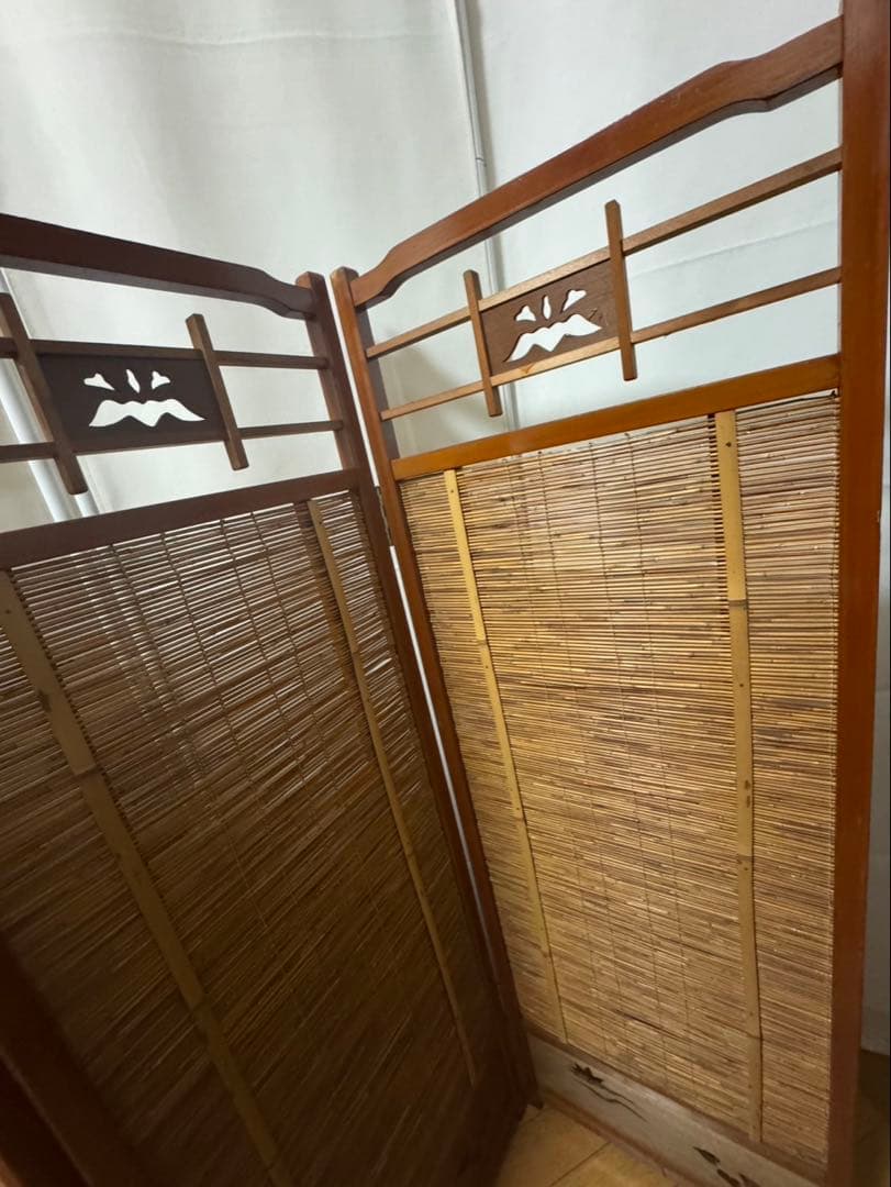 衝立 間仕切り パーテーション 4連 透かし彫り 昭和レトロ アンティーク