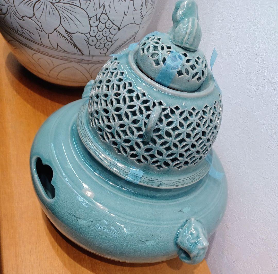 韓国青磁陶器　高麗茶釜