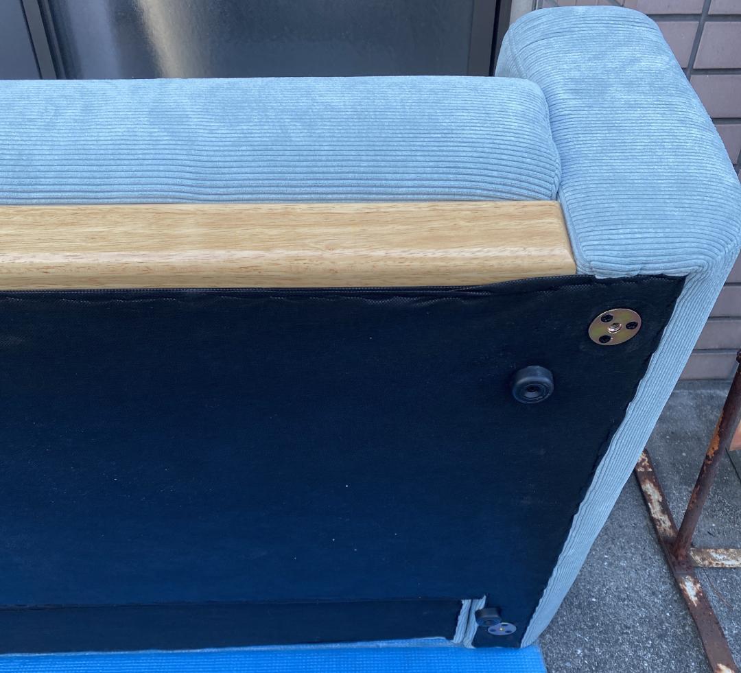 コーデュロイ 天然木 2人掛け ソファ ローソファ ミントブルー 幅130cm