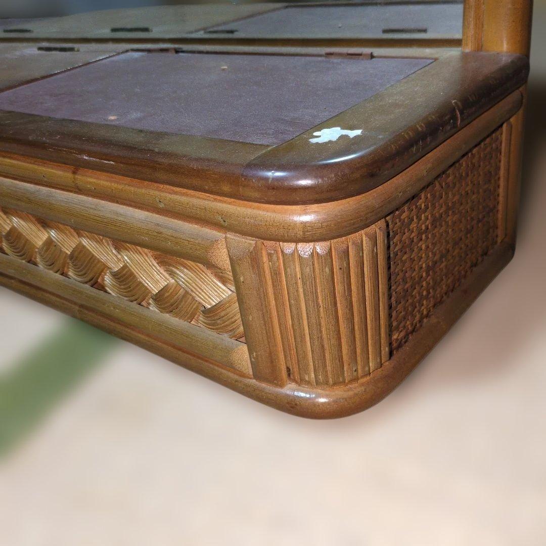 ★当時物★ラタン 鏡台 籐ドレッサー 小物入れ3個付き アンティーク