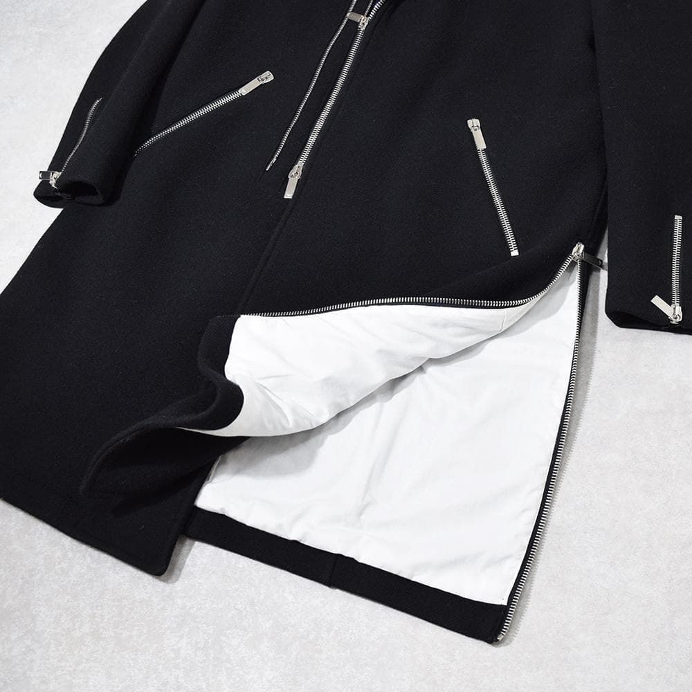 EMPORIO ARMANI ウールメルトン ライダースコート ロング 50 黒